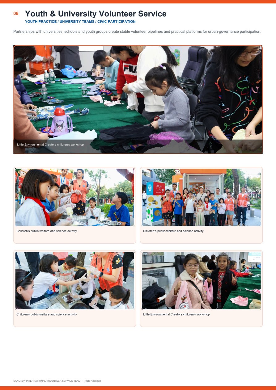 Youth and university volunteer service scenes